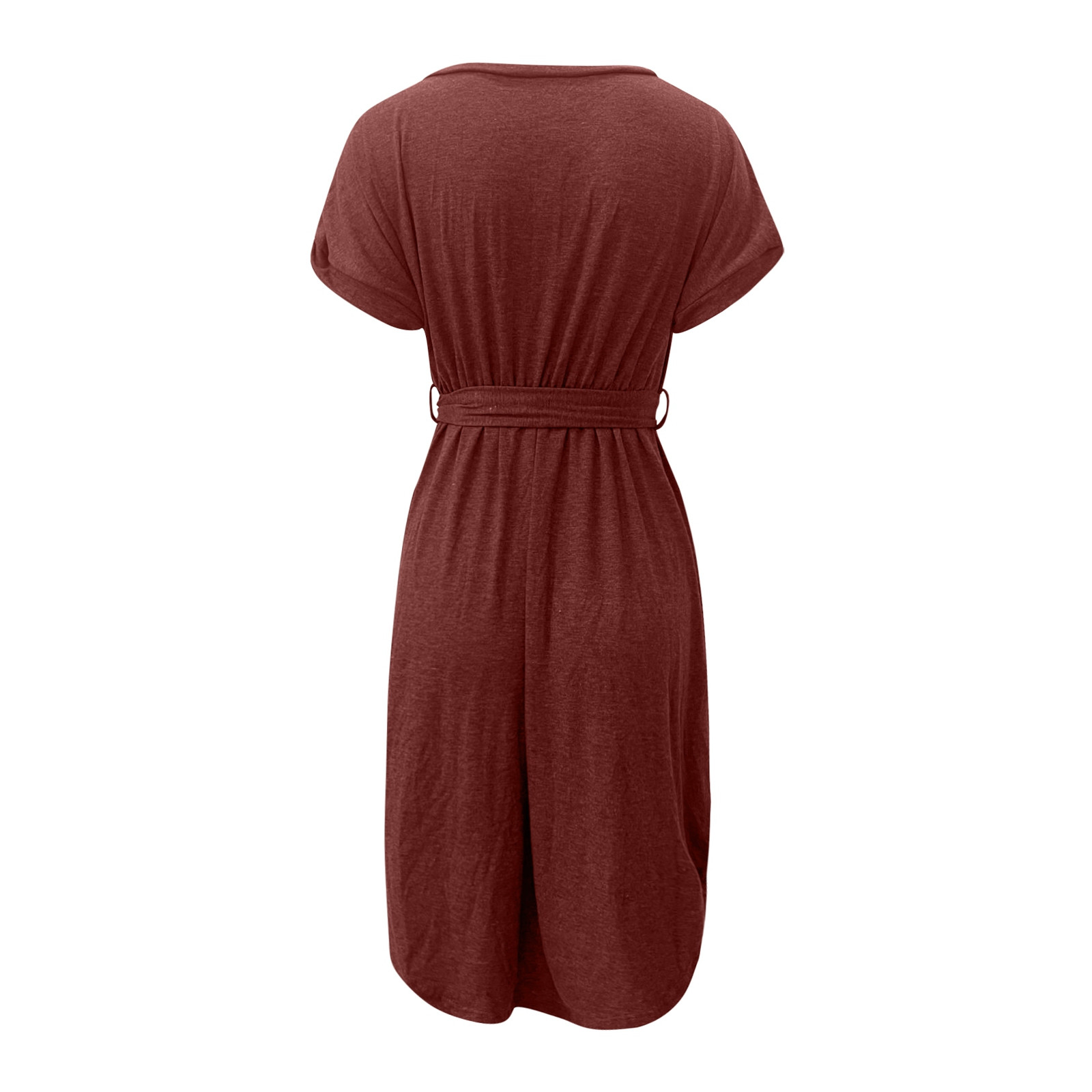 thumbnail image 4 of Vestido midi con cinturón y botones para mujer: estilo informal y fluido, tejido ligero, cinturón ajustable, apto para tres estaciones, 4 of 5